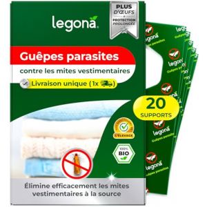 Legona Trichogramma Mites des v&ecirc;tements - 20 Cartes &agrave; 1 Livraison - Anti-Mites Naturel - Produit performant Contre Les Mites (Legona-FR, neuf)