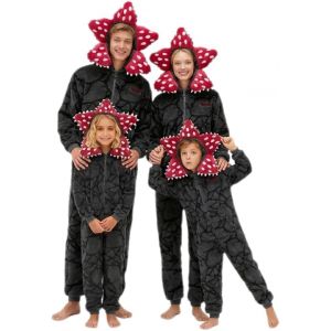 Pyjama Polaire Unisexe D-Demogorgon Famille, Grenouill&egrave;re Enfant Adulte, Pyjama Assorti Couple, Grenouill&egrave;re d'hiver &agrave; Capuche, Manches Longues et Doublure Polaire, Costume Cosplay Adulte Enfant (yuioah, neuf)