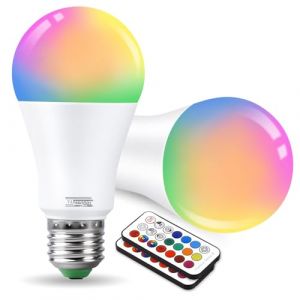 VARICART Ampoules LED Couleur E27 10W, 12 Couleurs RGB Changement de Couleur Ampoule LED avec Télécommande, Blanc Froid 6000K Timing Dimmable Edison Ampoule D’ambiance - 100W Équivalent (Paquet de 2) (VARICART, neuf)