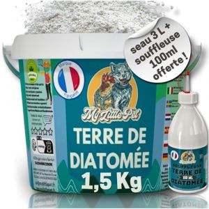 [Seau + Souffleuse] 1.5Kg 100% Terre de Diatomée Alimentaire Blanche | Terre de Diatomée Punaise de Lit | Poudre de Diatomée Cafard | Terre de Diatomée (Seau 1.5Kg (3L) + Souffleuse 100ml) (SASU LLBMC, neuf)