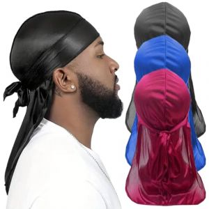 3pcs Silk Durag pour les hommes Elastic Edge Imitation Durag Silk avec compression de la couronne Capre d'onde respirante pour les fêtes, les rassemblements de famille et les sorties décontractées (qiANluZM, neuf)