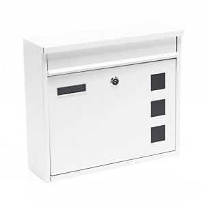 Wiltec Boîte aux Lettres Murale V12, Verrouillable, Blanche, Acier galvanisé, 360 x 115 x 320 mm, avec Clapet, Fenêtres et Porte-nom (Wiltec Wildanger Technik GmbH, neuf)