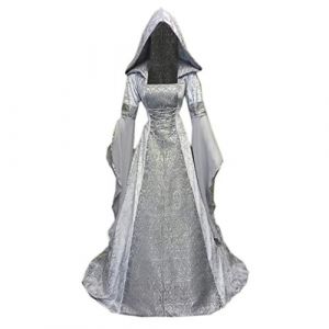 VDDTAGAM Robe De Soir&eacute;e D&eacute;guisement Sorci&egrave;re Adulte Moyen &Acirc;ge Costume Renaissance Halloween Pirate Femme (Gray,XXL) (VDDTAGAM, neuf)