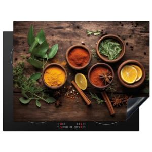 KitchenYeah© Protection Pour Plaque Induction 70x52 cm Decoration Cuisine Protégé Cache De Cuisson Vitroceramique Fruits - Epices - Herbes - Cannelle - Gravure sur bois (KitchenYeah, neuf)