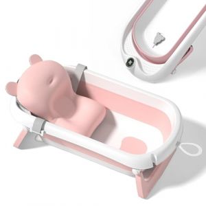 Baignoire B&eacute;b&eacute; Pliable XXL Avec Coussin De Bain Bebe Et Thermom&egrave;tre Int&eacute;gr&eacute; - Baignoire Enfant Avec Siege De Bain Pour Bebe - baignoire Bebe Sur Pied - Id&eacute;al Pour Cadeau De Naissance Fille Ou Gar&ccedil;on (SUPERBE BEBE&reg;, neuf)