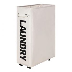 Caroeas Panier à Linge 55L avec Roulettes, Pliable et Étroit, Grande Capacité, Bac de Rangement sur Roues pour Petit Espace，Beige (Kailuo Europe, neuf)