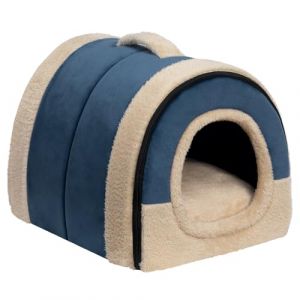 Hollypet Lit pour Chat Lit pour Chien, Pliable 2 en 1 Niche Douce et Chaude pour Animaux Domestiques, Lits en Velours Cristal Int&eacute;rieur Exterieur, Bleu Fonc&eacute; (HollyHOME Global, neuf)