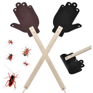EMAGEREN 2 Pièces Tapette à Mouches en Cuir 48CM Tapette À Mouches Manuelle avec Long Manche en Bois Tapette À Cuisine Attrape-Mouches Tapette à Guêpes Outils Chasse À La Mouche pour La aison (DANITEKS, neuf)