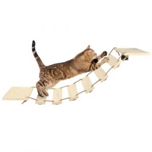 &Eacute;tag&egrave;re Murale, Pont Mural pour Chat, Perche, Arbre &agrave; Chat, pour Dormir, Jouer, Escalader et Se D&eacute;tendre, Bois d'h&eacute;v&eacute;a Massif-32,5 * 15,5 * 85 cm-Couleur Originale (Hechheu, neuf)