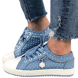 Minetom Chaussure Baskets Tennis Plateforme Femme Dentelle La&ccedil;age Respirantes Plat Loafers Jogging Chaussures C1 Bleu 38 EU (B.W.S KIT, neuf)