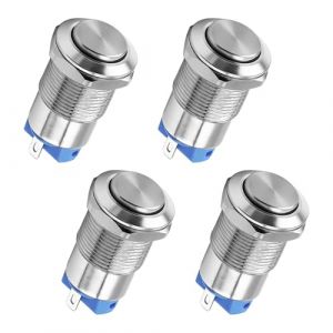 4 Pi&egrave;ces 12mm 3A 12V/24V AC Autobloquant Interrupteur Bouton Poussoir &Eacute;tanche, Boutons-Poussoir &Eacute;tanche 12mm, &Eacute;tanche IP65 M&eacute;tal Nickel&eacute; 3A 12V 24V 125V 250V AC - On Off Push Button Switch (High Head) (shenzhenshiqiuchunmaoyiyouxiangongsi, neuf)