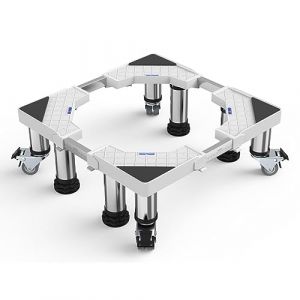 DEWEL Base de Réfrigérateur Réglable longueur 41–59 cm hauteur 16-20 cm Base de Réfrigérateur pour Sèche-linge Frigo Lave-vaisselle avec 4 pieds et 4 roues, Charge 300 kg (bentewu, neuf)