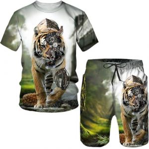 Oanviso Pyjama Court Homme Été Ensemble de Pyjama Imprimé Doux a Manches Courtes Été Vêtements De Nuit Sportswear Shorts avec Cordon Taille Élastique Oversized A 5 XL (Osheoiso Inc., neuf)