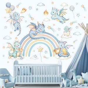decalmile Stickers Muraux Enfants Arc en Ciel Dragon Autocollant Mural Dragon Ballon Nuages Bleu D&eacute;coration Murale Chambre Gar&ccedil;on Enfants B&eacute;b&eacute; P&eacute;pini&egrave;re (DecalMile Direct, neuf)