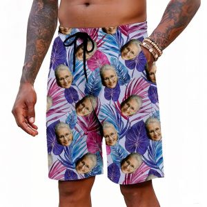 Shorts de Bain Personnalisable de Visage drôle de Photo Maillot de Bain Personnalisée Calecon de Bain Homme Slip de Bain hawaïenne Boxer de Bain Homme Petit ami Mari Cadeau (Custom Gift shop, neuf)
