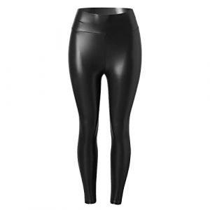 Pantalon Cuir Femme Grande Taille Fashion Leggings Simili Cuir Femme Taille Haute Sexy Pantalon Skinny Femme Extensible PU Chic Pas Cher Confortable Casual Sport (Noir, 5XL) (Vuncio, neuf)