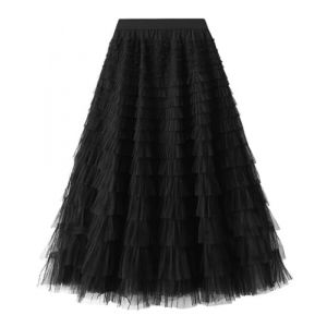 Maeau Jupon Longue Longues Fille 5 6 Ans Robe Tulle &Eacute;t&eacute; Jupe en Dentelle &Eacute;vas&eacute;e Jupes Pliss&eacute;e Elegant Jupe Maxi A Line Jupes Longueur Chic Skort Midi Dance Noir (YOUXINGEU (Livraison sous 5 &agrave; 12 jours）, neuf)