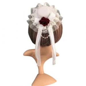 Lolita Coiffe, Bandeau Lolita, Cerceau &agrave; cheveux, lolita japonaise vintage, petit chapeau haut de forme, &eacute;pingle &agrave; cheveux, volants, ruban en dentelle, n&oelig;ud, fleur rose, coiffure, accessoires for chev (Morty Bazaar, neuf)