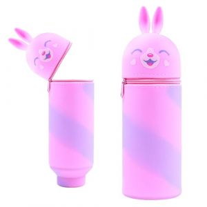 Kawaii &Eacute;tui &Eacute;cole 2 en 1 en Silicone, Trousse Verticale avec Fermeture &Eacute;clair, Trousse &agrave; Crayons pour Enfants Plusieurs Couleurs et Styles-Lapin Color&eacute; (FASHION DELUXE GMBH, neuf)
