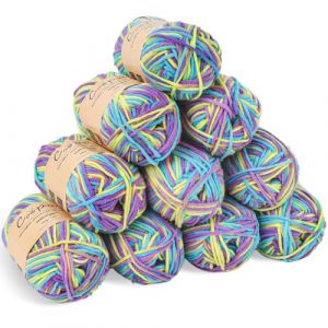 Coopay 10 Pelote de Laine à Tricoter Dégradé, 450g, Multicolore Laine Crochet Doux, 5 Brins Fil à Tricoter, Laine Crochet Tricot pour Layette, Écharpe, Chaussettes - Violet Jaune Bleu (YutongTech, neuf)