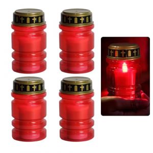 WIYETY Bougie fun&eacute;raire LED rouge : 4 pi&egrave;ces IP44 &eacute;tanche pour l'ext&eacute;rieur avec effet vacillant, bougie de cimeti&egrave;re &agrave; piles sans flamme (ANDRECHR, neuf)