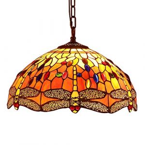 Bieye L30715 plafonnier libellule style Tiffany en verre teinté avec abat-jour fait main de 16 pouces, orange (Bieye Lighting, neuf)
