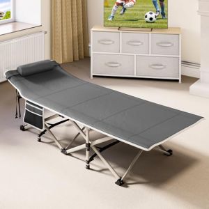 YITAHOME Lit de Camping Pliant pour Adultes, lit de Camp Portable Extra Large et Robuste de 72 cm, lit de Couchage Confortable avec capacité de 300 kg pour Voyage/Bureau/extérieur, Gris (Yitafamily, neuf)