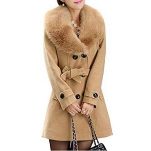 Femme Caban femme laine Double breasted Chaud Manches Longues Manteau d'hiver M&eacute;lange de laine Veste Trench blouson &agrave; Capuche (Haoxinkjshop, neuf)