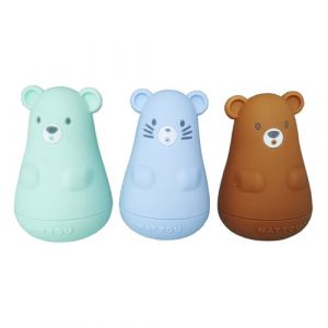 Nattou Jouets de Bain en Silicone, 3 Animaux Jouets de Bain pour la Baignoire, sans BPA, Silicone, Bleu/Turquoise/Marron (★ BEBE-STORE ★, neuf)