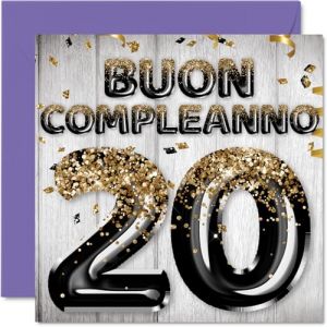 Stuff4 Carte v&oelig;ux pour 20e anniversaire pour homme &ndash; Ballons &agrave; paillettes noires dor&eacute;es &ndash; Cartes joyeux 20e anniversaire pour homme 20 ans, fils, fr&egrave;re, oncle, cousin, 145 mm, vingti&egrave;me anniversaire (Stuff 4, neuf)