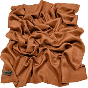 CJ Apparel - Ch&acirc;le n&eacute;palais en persimmon orange et orange br&ucirc;l&eacute;, motif frange, couleur unie - &Eacute;charpe, &eacute;tole, jet&eacute; de t&ecirc;te, pashmina - Fabriqu&eacute; &agrave; la main au N&eacute;pal (CJ Apparel, neuf)