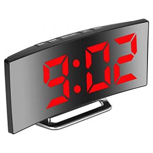 Derkiewn Réveil numérique pour Chambres à Coucher, écran Miroir 7'' LED, 2 luminosités, 12/24H, température, Date, veilleuse, Snooze, Alimentation USB, Fonction mémoire (huouhusw, neuf)