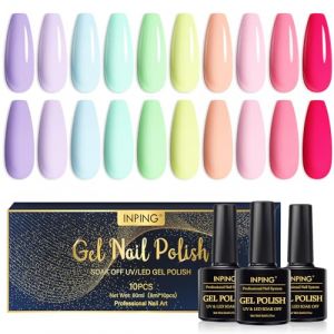 INPING Vernis Gel UV Semi Permanent,10 Couleurs Brillante Pastel Bleu Rose Jaune Vert Violet Rouge Vernis Semi Permanent,Gel UV LED Vernis &agrave; Ongles Pour Novice Nail Art Kit,8ML (An-Jing-Wen, neuf)