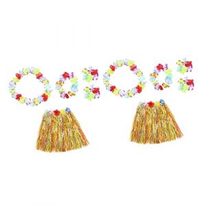 FRCOLOR Ensemble De 2 Pièces jupe de fête hawaïenne déguisements enfants guirlande de danse leis tenue hawaïenne pour filles lei hawaïen chemisiers habillés pour femmes jupe de fête luau (White Beach, neuf)
