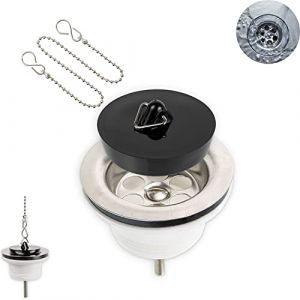 Bonde d’évier avec Bouchon et vidage, 1 lot, Taille Ø 70 mm - 1 ½ Pouce, Dessus des bondes SS201 en Acier Inoxydable, Vis de Montage M6x60, Base PP avec écrou en Laiton, Joint PVC et Bouchons 45,5 mm (Your Day Mate, neuf)