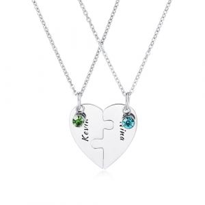 OTXIXTO Collier Personnalisé Cœur pour Hommes Femmes Puzzle Cœur Collier Assorti pour Couples Acier Inoxydable Gravure Nom/Date Ensemble Collier Pendentif Coeur avec Pierre de Naissance - D2 (OTXIXTO, neuf)