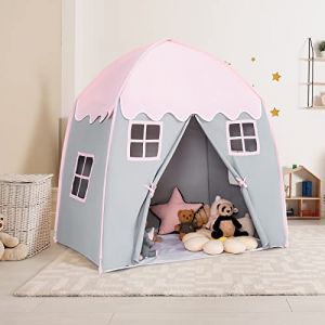 DREAMADE Tente de Jeu Enfant 143x100x155CM en Tissu 100% Coton,Cabane Enfant Portable avec Fenêtre&Tapis Antidérapant pour Intérieur&Extérieur Château de Princesse 3+Ans (Rose) (DREAMADE, neuf)