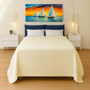 Byour3 - Couvre-Lit Double Coton Mélangé Jacquard Lit Simple Queen Size Tissu Ameublement Rectangulaire Hypoallergénique Couverture Granfoulard Multi-Usages Lavable (Ottoman Ivoire, Double) (Visione srlx, neuf)