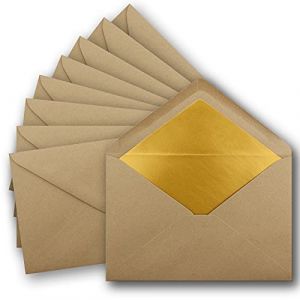 Metallic Enveloppes doubl&eacute;es DIN C5 156 x 220 mm avec rabat pointu Lot de 10 Sandbraun mit Gold Futter (GUSTAV NEUSER GmbH, neuf)
