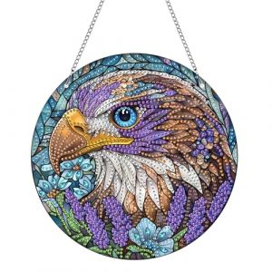 Hoobee DIY Aigle Diamond Painting Pendentif, Animal Pendant Broderie Diamant Kit avec Cha&icirc;ne, pour Jardin Maison Porte et Fen&ecirc;tre D&eacute;coration Cadeaux 20x20 cm(Aigle) (Hoobee, neuf)