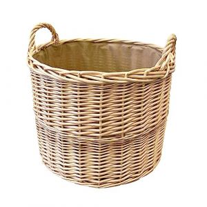 Arthur Cameron Panier à bûches circulaire en osier de luxe avec poignées et doublure – Grand panier de rangement en osier, panier à bûches rond, panier rond (Grand, naturel) (Arthur Cameron, neuf)