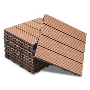 Ansobea WPC - Lot de 11 dalles de terrasse en bois - 30 x 30 cm - Pour 1 m&sup2; - Aspect bois - Rev&ecirc;tement de sol de balcon avec syst&egrave;me &agrave; clic - Imperm&eacute;ables - Pour balcon et terrasse (marron) (YYYYU123, neuf)