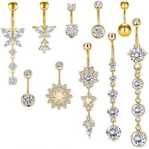 BDSHUNBF 10 Piercing Nombril Percing Au Nombril, Piercing Nombril Anneau Percing Nombril, Corps Piercing Bijoux Barbells, Coeur Papillon Anneau De Nombril Bijoux De Piercing Au Ventre Pour Femme, Or (BDSHUNBF, neuf)