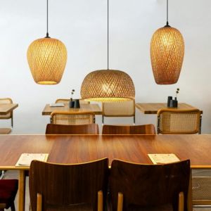 Lustre en Bambou Tressé À La Main Vintage avec Abat Jour en Rotin Lustre Suspendu en Osier pour La Salle À Manger (sans Ampoule) (zhongshanshiruiwozhaomingyouxiangongsi, neuf)