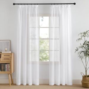 PONY DANCE Rideau Blanc Voilage - Rideaux Salon Effet Lin Draperies Souple Transparent pour D&eacute;coration Maison Chambre Porte Fen&ecirc;tre &agrave; Galon Fronceur, 2 Pi&egrave;ces, L140 cm x H230cm (RYB HOME EU, neuf)