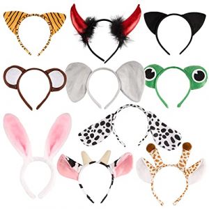 Lot de 10 Serre-têtes Animaux Oreilles Bandeaux en Peluche Accessoires Cosplay Girafe Lapin Singe Chien Girafe Chat Pour Fête Carnaval Anniversaire Bal Mascarade Cadeau (nychuangtuo, neuf)