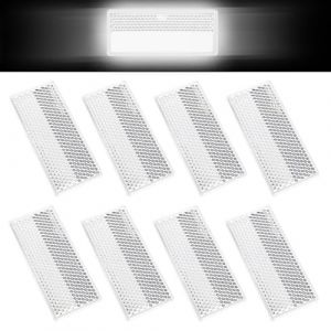 XINFAQAQ 8 PCS Catadioptre Rectangulaire 70 x 30 mm Catadioptre Remorque Disponible en Trois Couleurs Catadioptre Adhesif pour Poteaux de Portail, Clôtures, Camions, Camping-Cars, Caravanes (Blanc) (XINFAQAQ, neuf)