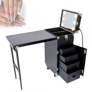 PP-Vic Table De Manucure Pliante, Table De Manucure Roulante, Trousse De Maquillage, Table De Manucure Portable, Trousse De Voyage Pour Technicien De Manucure, Pour Technicien De Manucure,Noir (Panda-Sees, neuf)