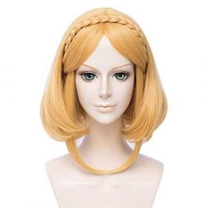 SEIZIS Cosplay Wig Die Legende Von Zelda: Atem der Wilden Prinzessin Zelda Kurze Perücke Cosplay Kostüm Hitzebeständige synthetische Zopfhaar Frauen Perücken (good stuff A, neuf)