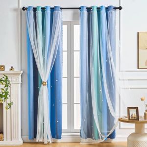 NETMEO Rideaux occultants pour Filles, 2 Panneaux, Rideaux de Princesse pour Filles, fenêtres de Chambre d'enfant, assombrissants (Bleu Vert Gris, L132×H106cm) (NetMeo, neuf)
